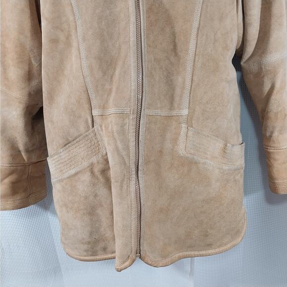 WINLIT! LUXE FAWN BEIGE/TAN GENUINE SUEDE LEATHER SHERPA, HOODIE COAT! SZ M - Picture 6 of 16